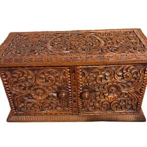 Large Carved Wood Jewelry Box